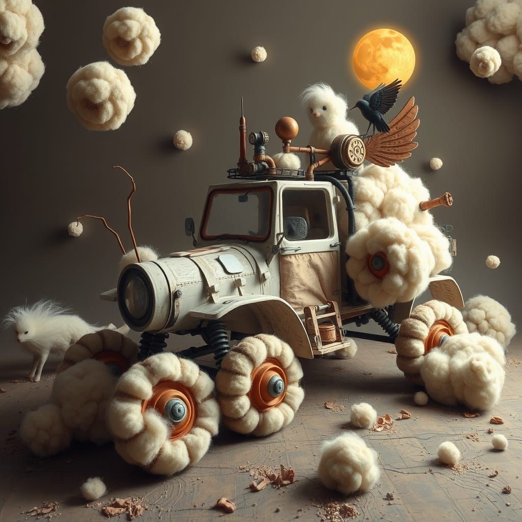 Dreamlike Surrealist Steampunk Vehicle