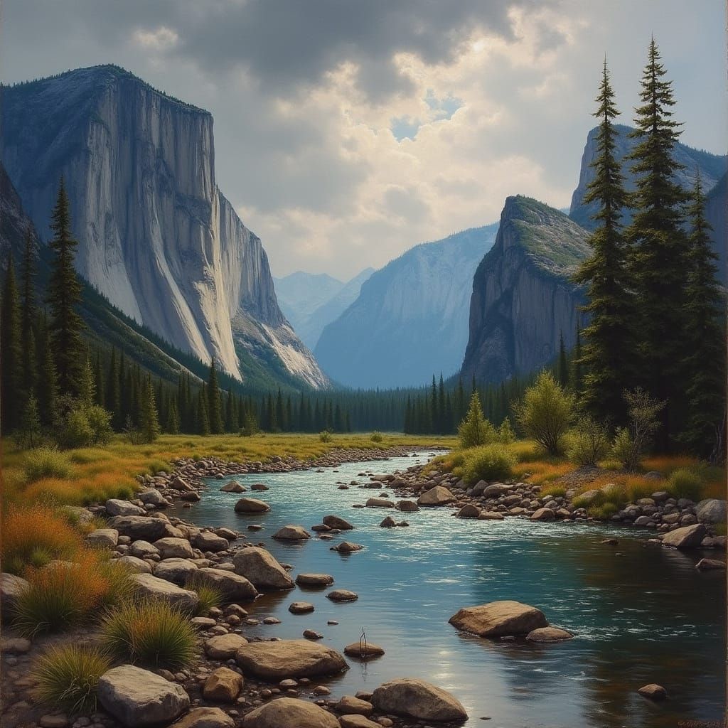 Yosemite Valley Oil Painting of Merced River