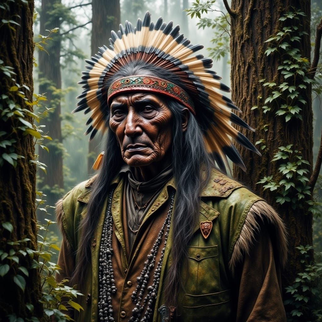 Chief Seattle in Rainy Puget Sound Landscape