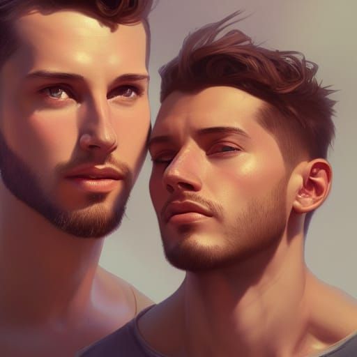 Detailed Portrait of Gay Couple in Art Nouveau Style