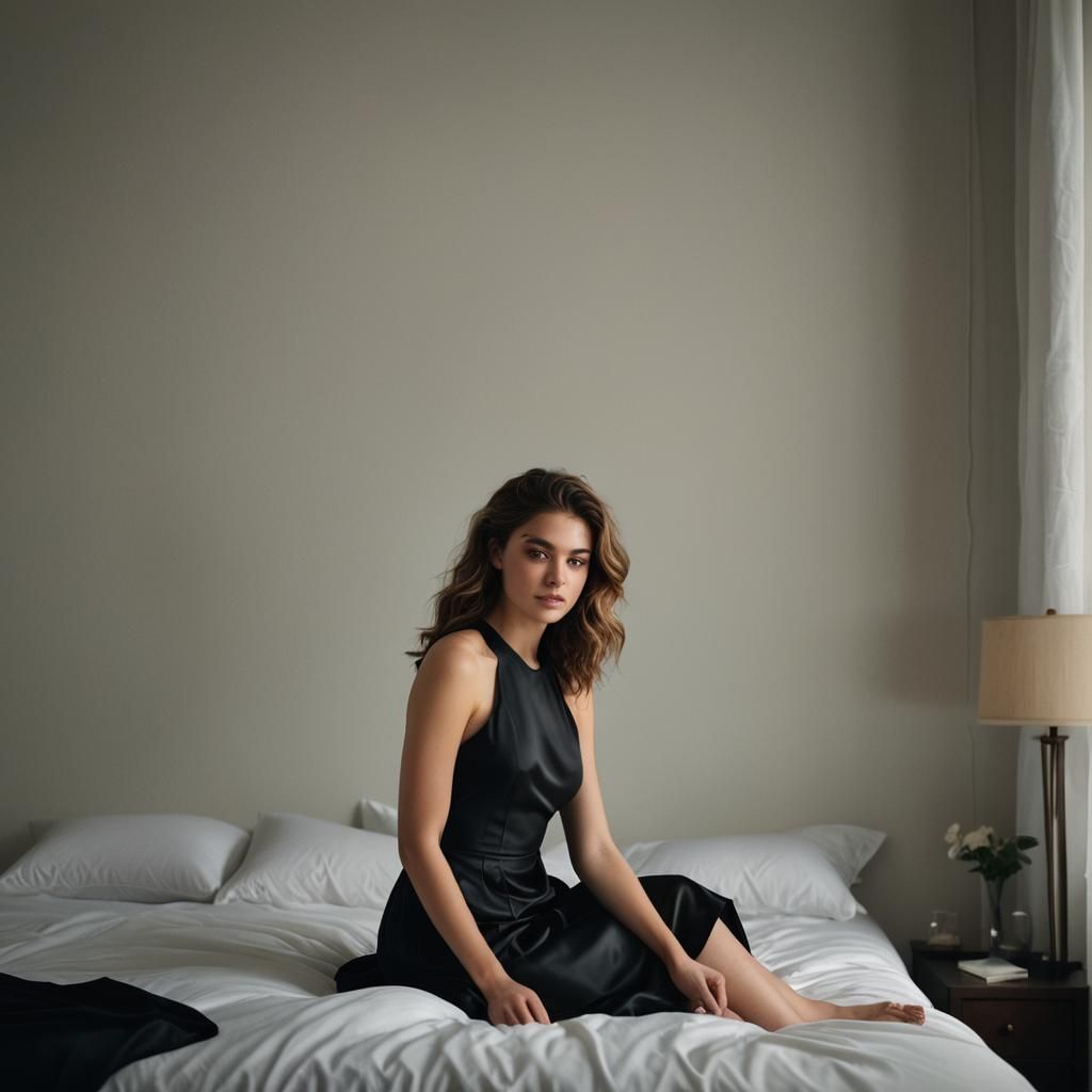 Young Woman in Black Dress: Realistic Portrait Photography