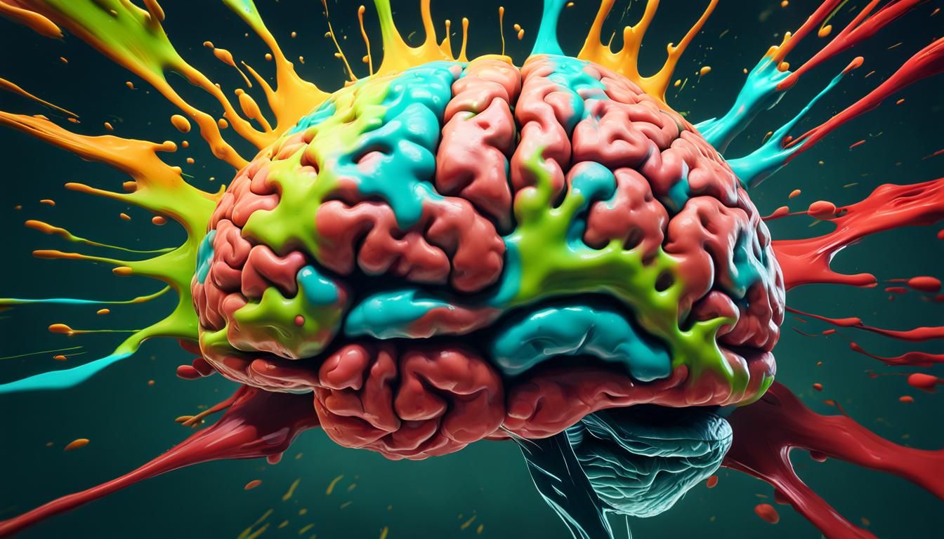 Brain Exploding into Aqua and Blue Paint