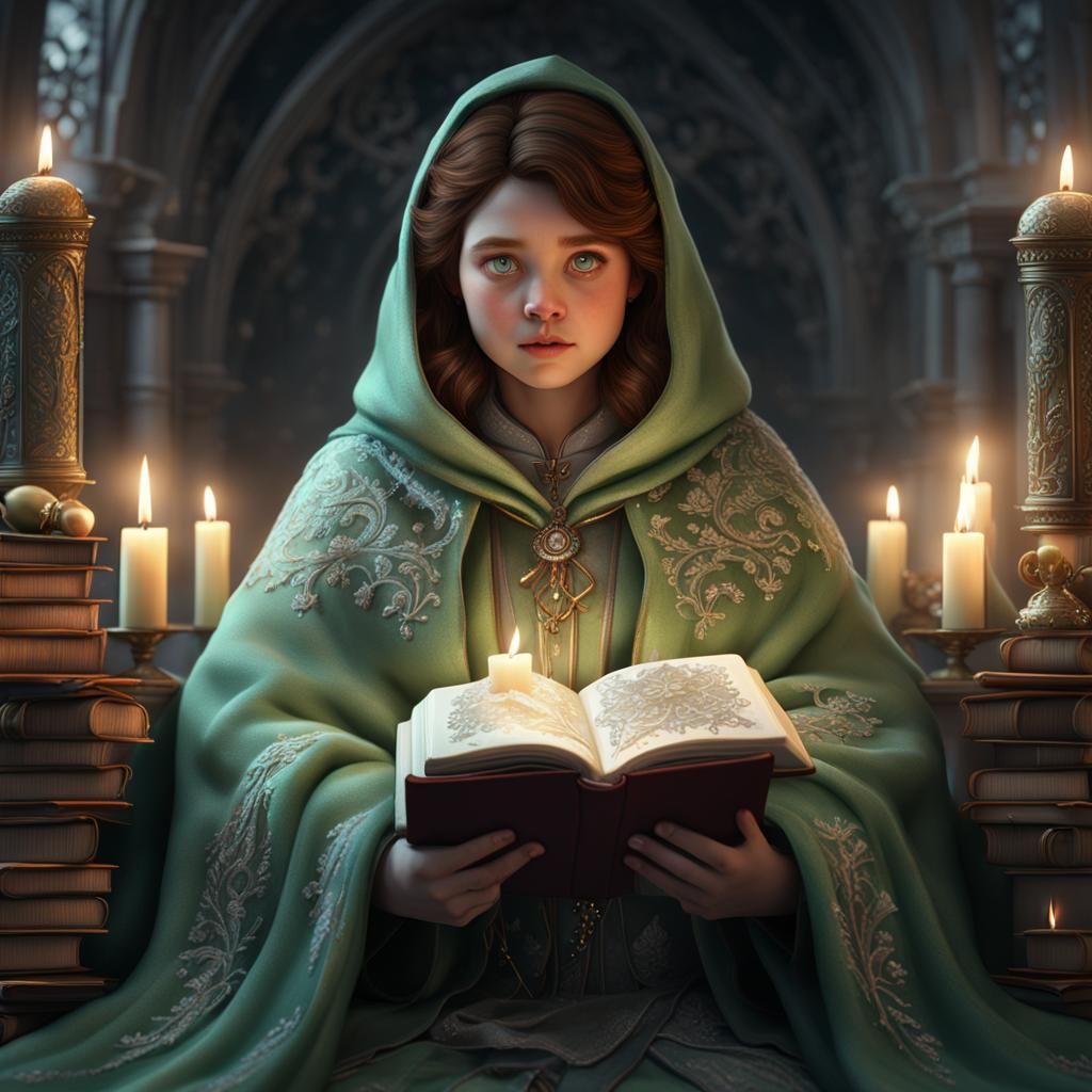 Mystical Girl with Book: Fantasy Concept Art