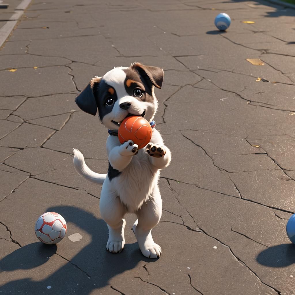 Funny Puppy Playing Ball in 3D Anime Style