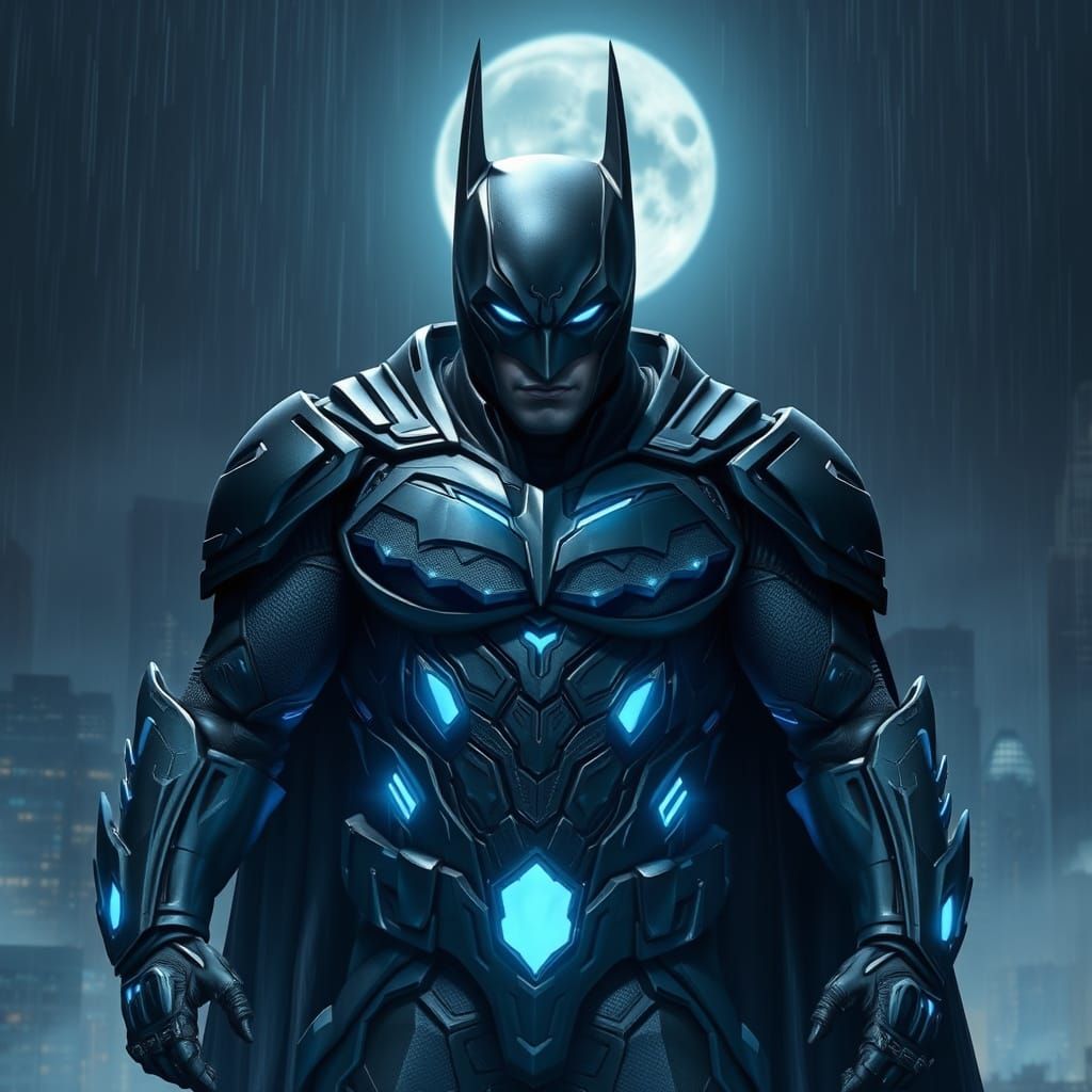 Futuristic Batman Armor: Sleek, Formidable, with Blue Energy...