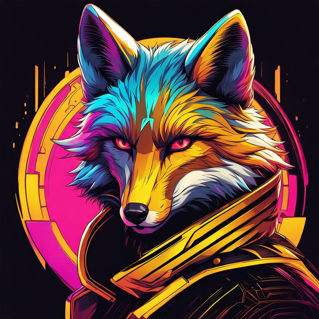Cyberpunk Gold Fox in Neon Style