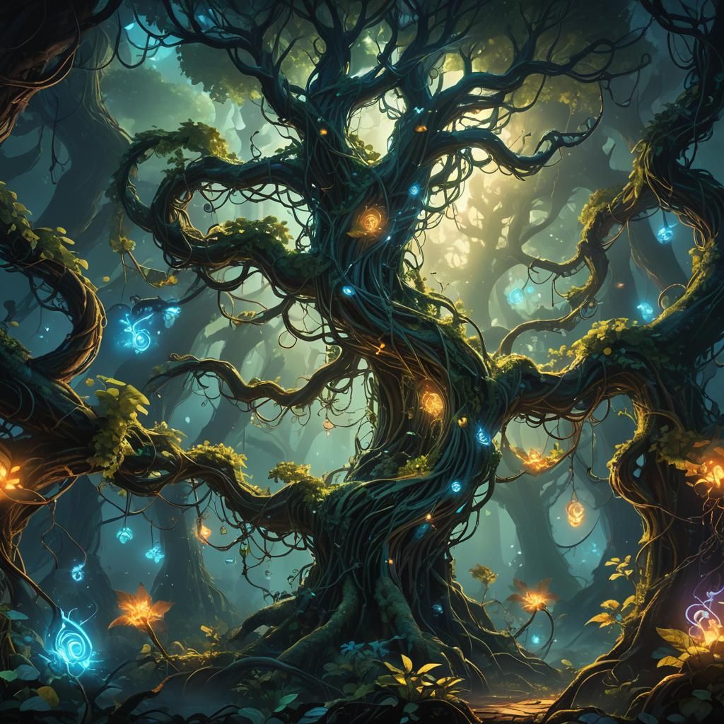Bioluminescent Vines in Fantasy Forest Concept Art