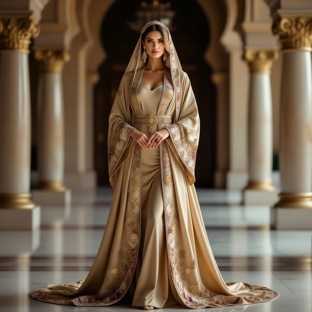 Regal Woman in Luxurious Abaya: High Fashion Photography
