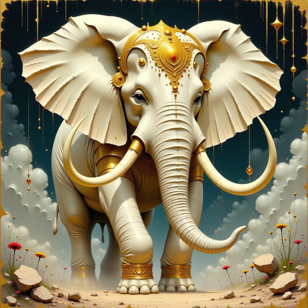 Majestic Airavata Divine Elephant in Art Nouveau Style