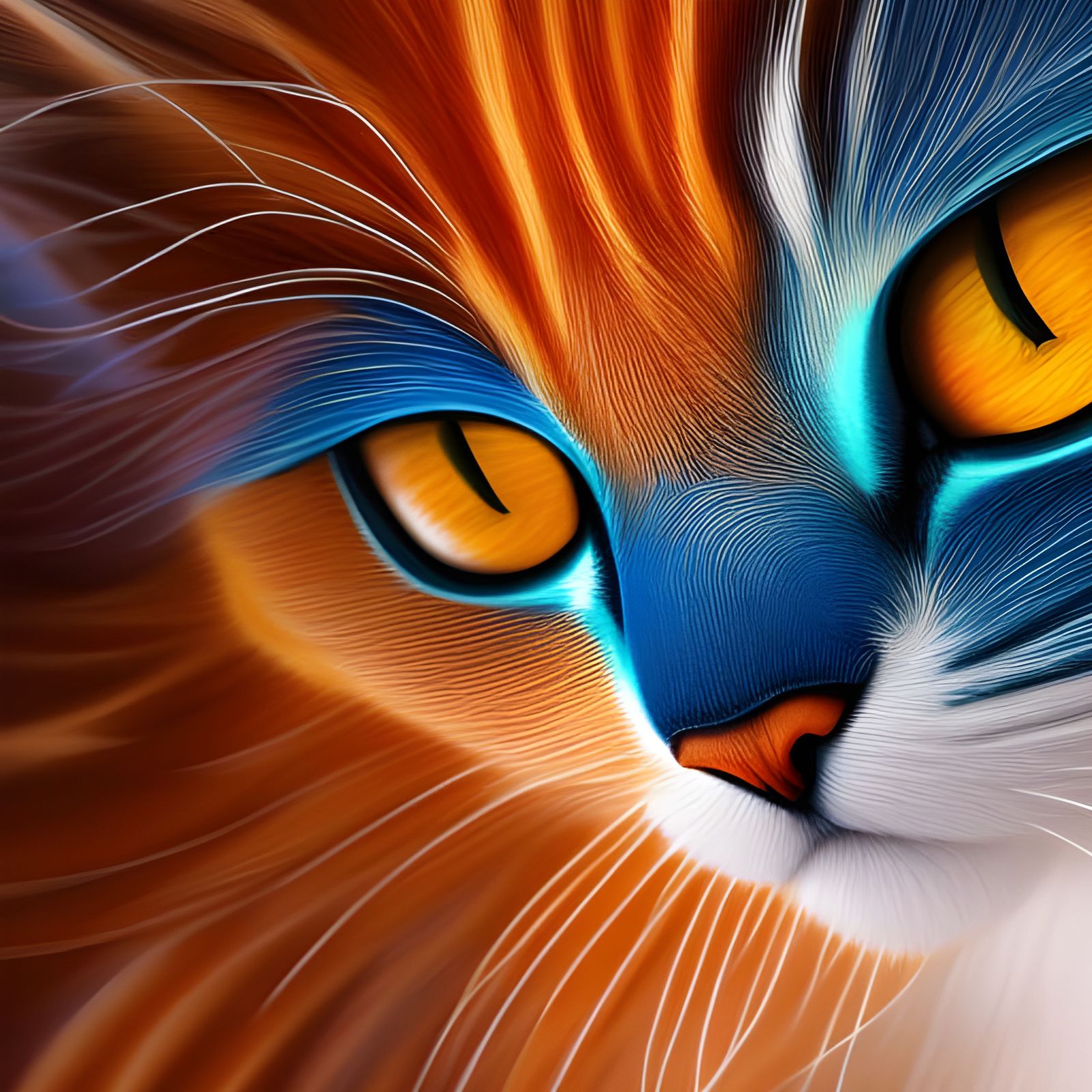 Orange Cat on Blue Pillow: Digital Art