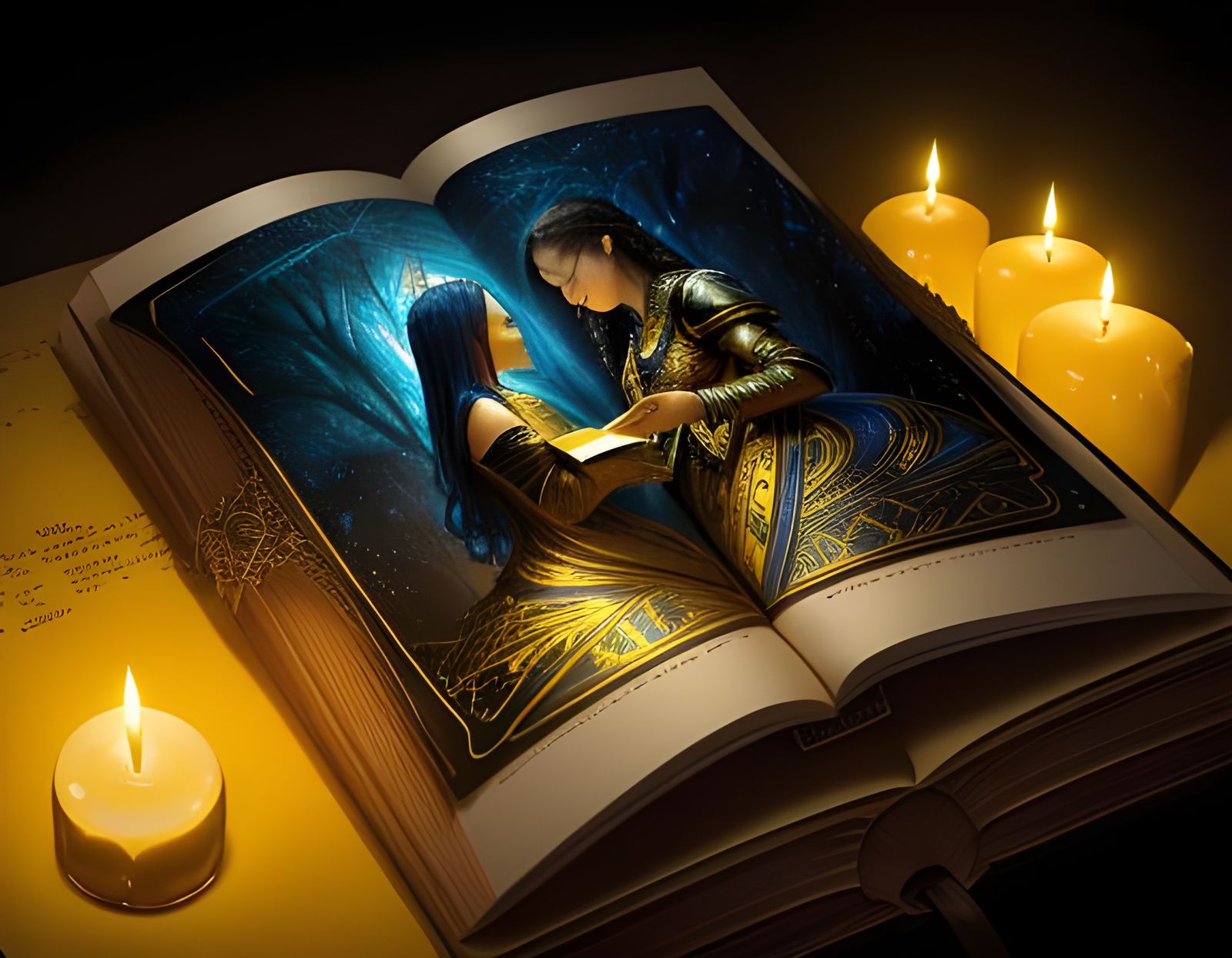 Fantasy Wish Book with Candles in Watercolor Style