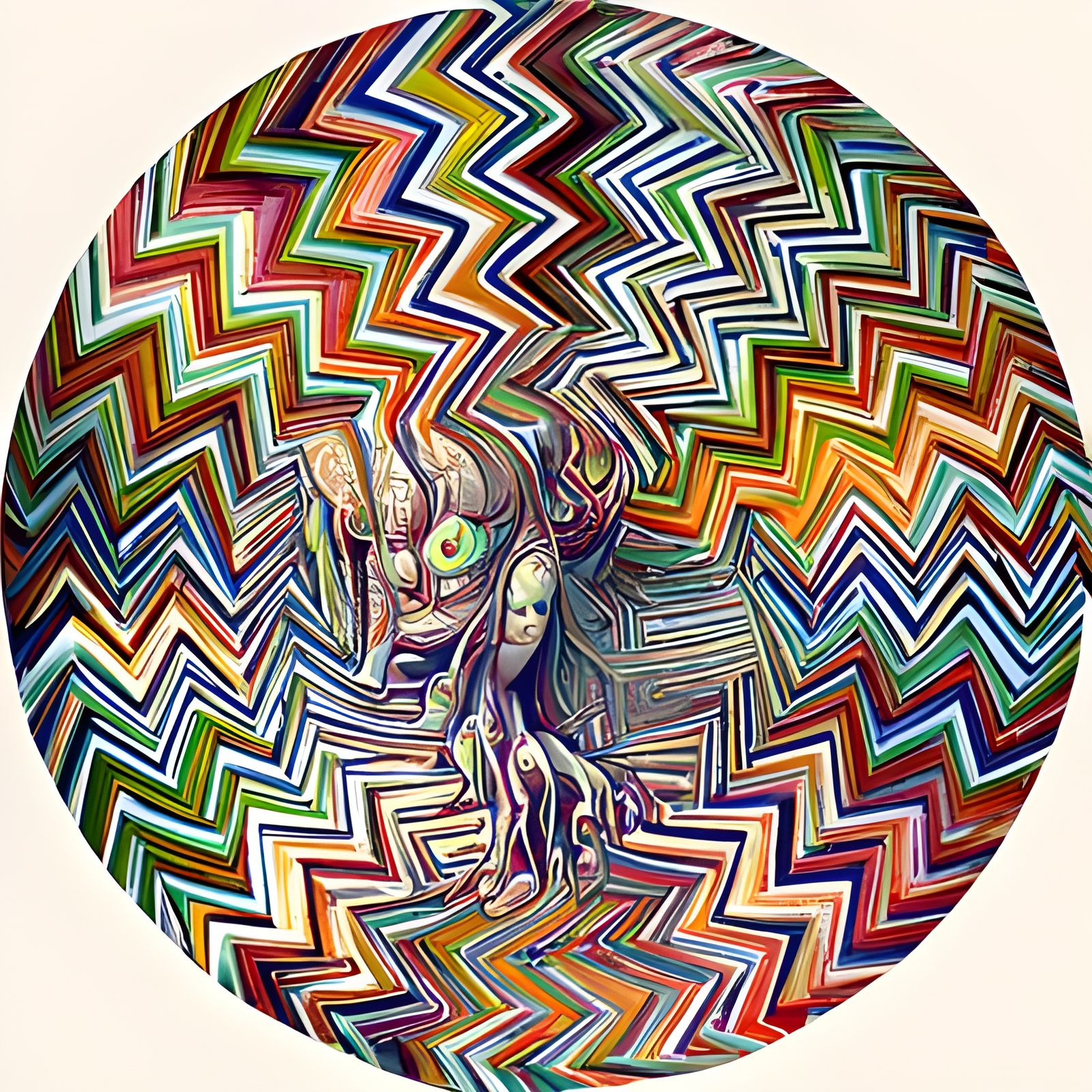 Psychedelic Cartoon Cat Graffiti on Brick Wall