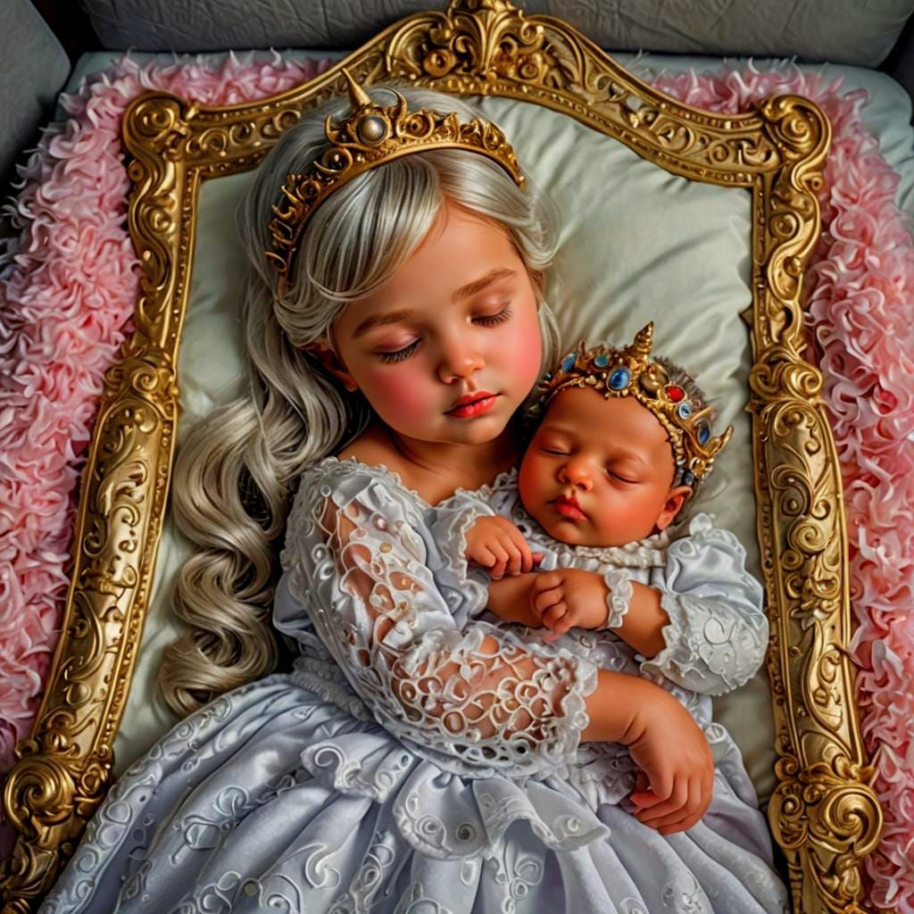 Baby Princess and Magical Unicorn in Hyperrealism