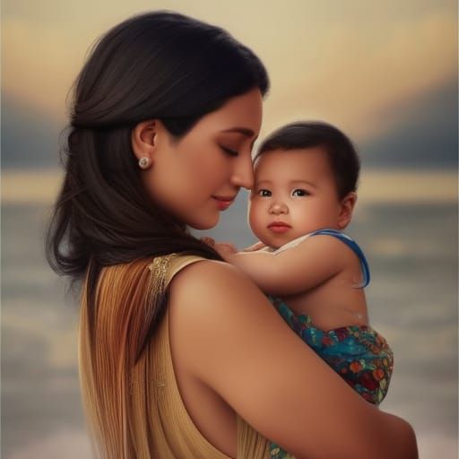 Loving Motherhood Portrait in Artstation Style