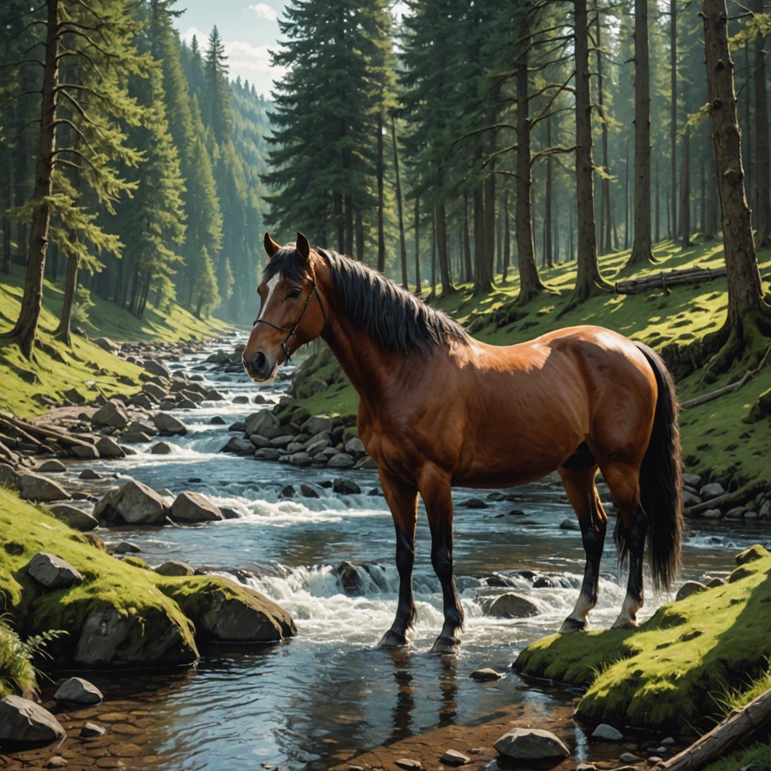 Horse in a Forest Enchanted Landscape