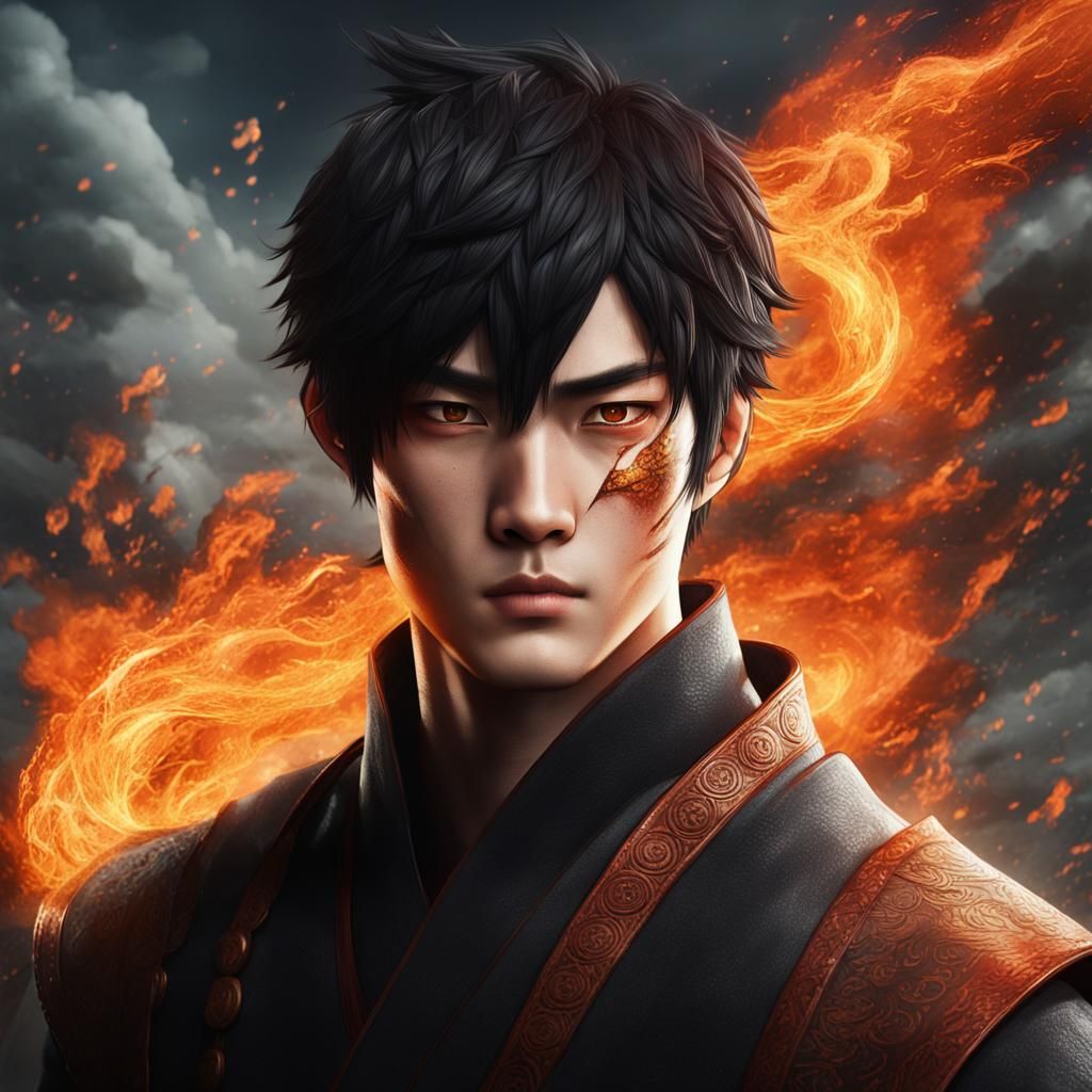 Realistic Firebender Portrait: Detailed and Dramatic
