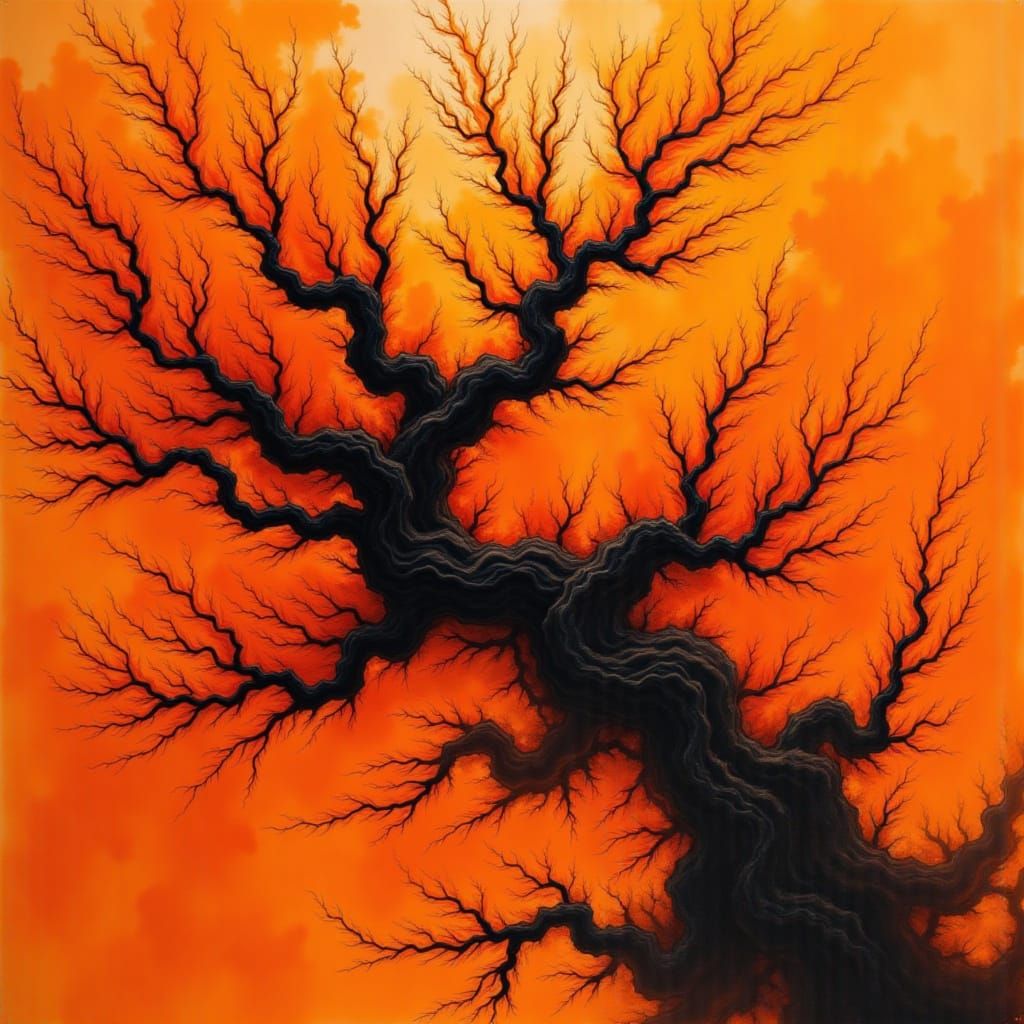 Vibrant Orange Abstraction with Caffeine Grimoire Style