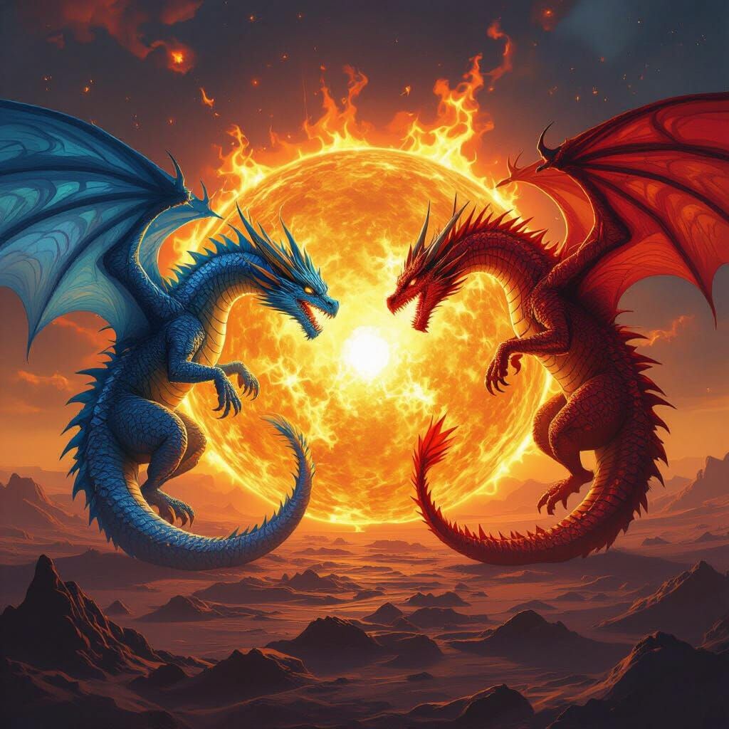 Dragons Clash on the Sun in Dystopian Style