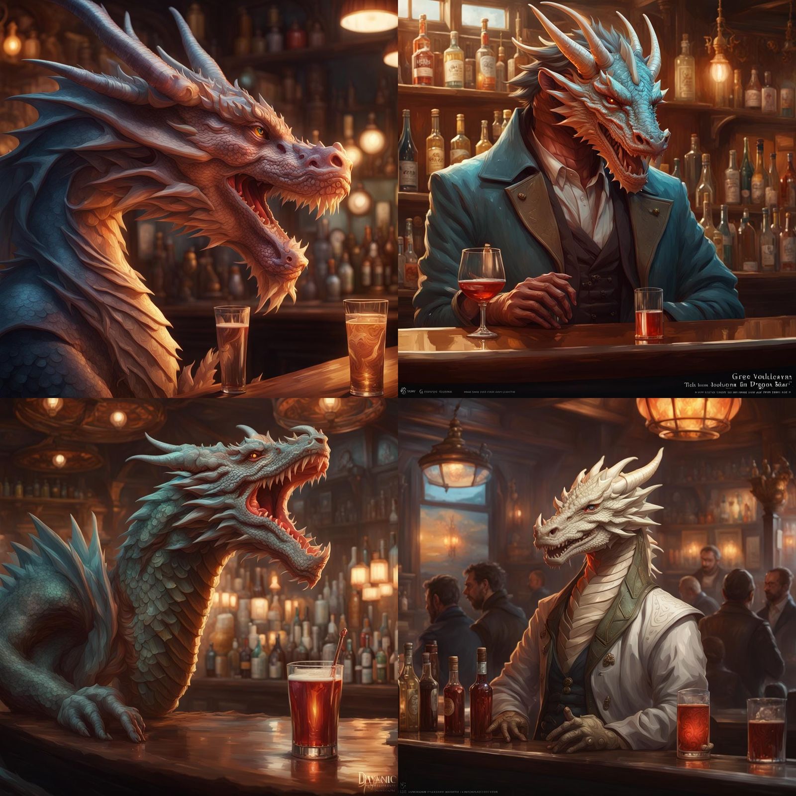 Detailed Dragon Portrait in a Bar, Hyperdetailed Art