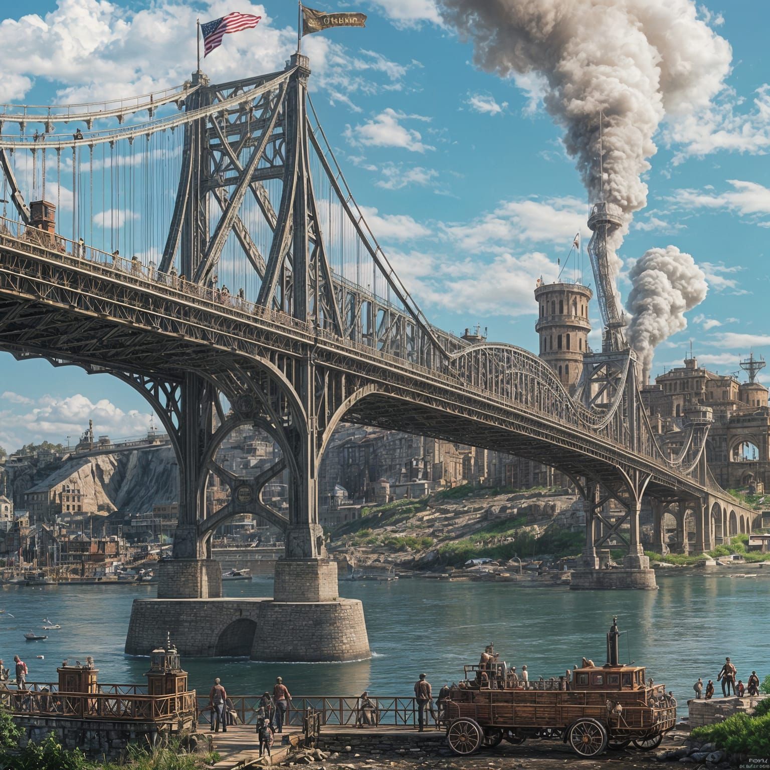 Victorian Steampunk Bridge Spans a Mysterious Waterway