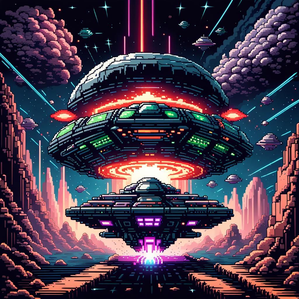 8-Bit Spaceship Battle in Asteroid Field