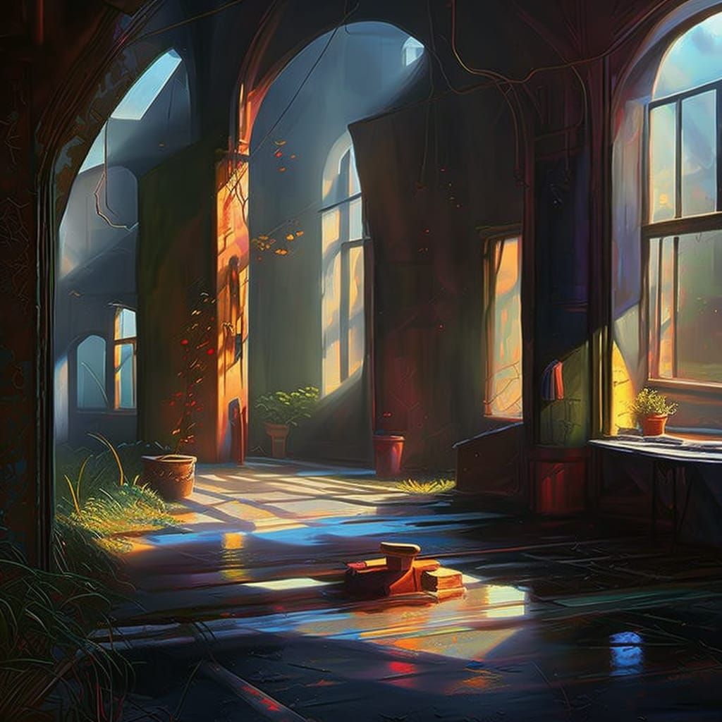 Abandoned Village: Hyper-Detailed Oil Painting with Volumetr...