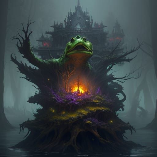 Gigantamax Amphibian Deity in Dramatic, Dark Fantasy Style