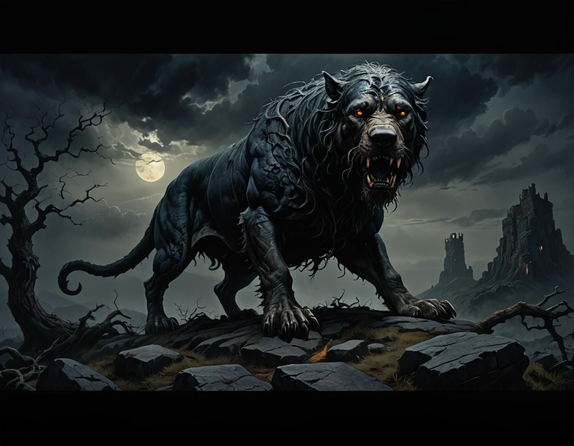 Ominous Hound of the Baskervilles, Horror Illustration