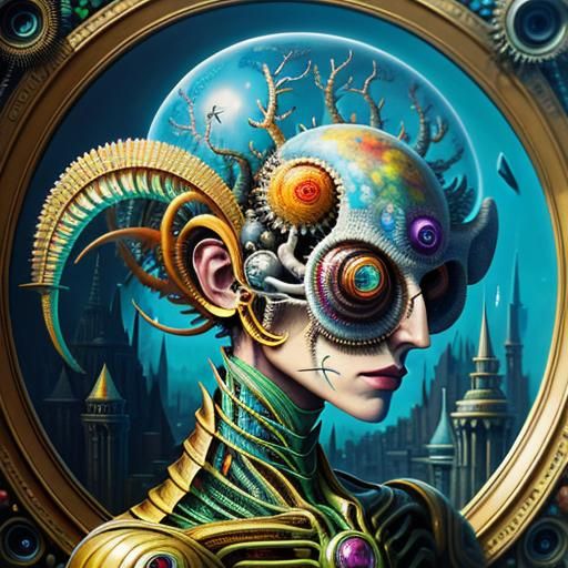 Surreal Brain: Anatomical Oil Painting in Futuristic Style