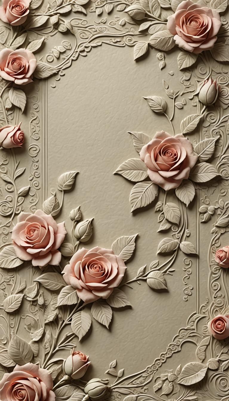 Embossed Roses Border on Textured Paper