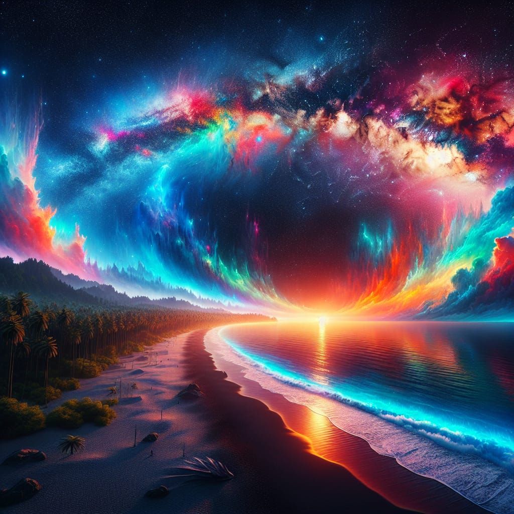 Cosmic Beach: A Fantastical Skyscape in 8K