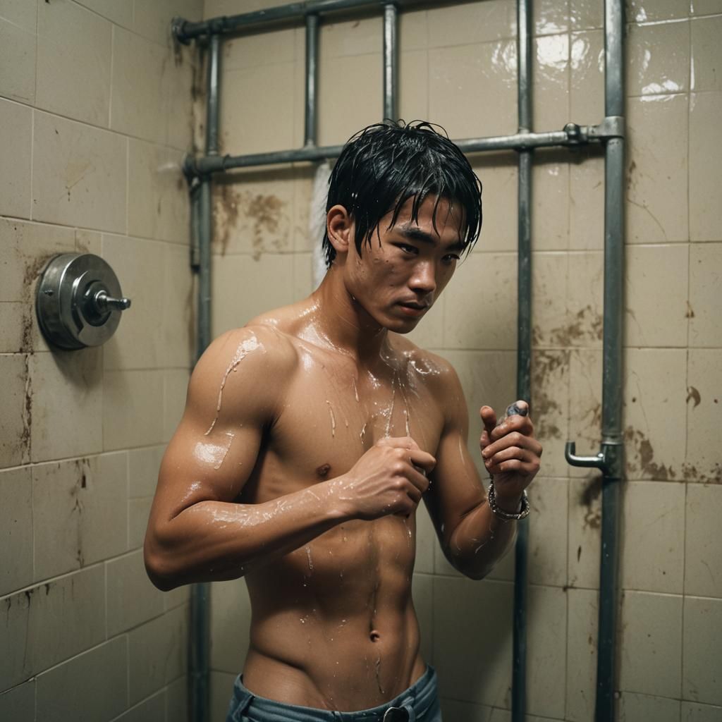 Cinematic Jail Scene: Two Men in Shower