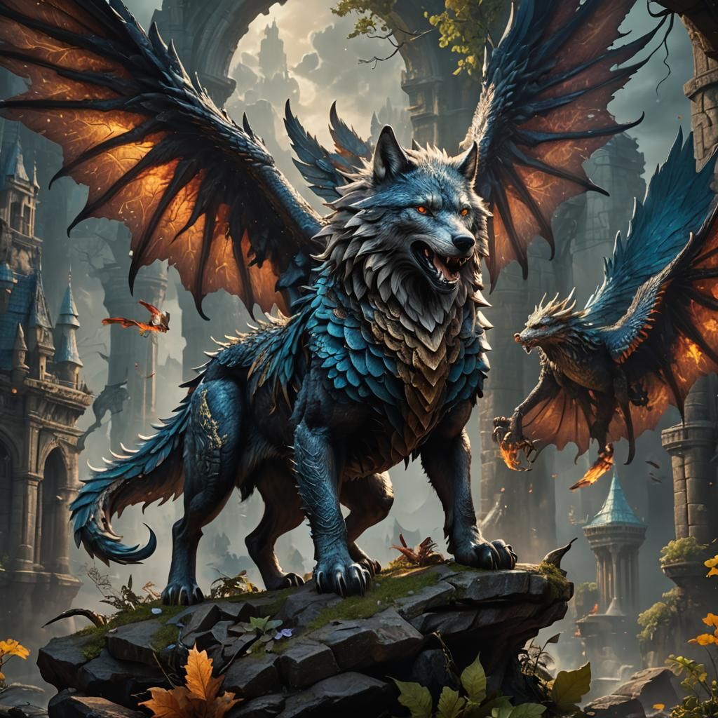 Dragon-Winged Wolf: Fantastical Concept Art in 8K