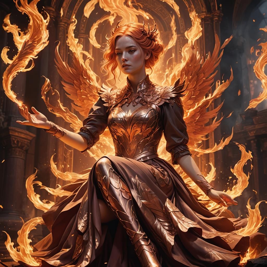 Girl with Phoenix Gloves Playing with Fire