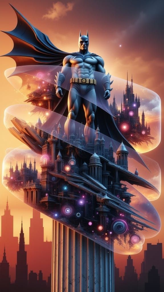 Cyberpunk Batman in Vibrant Anime Style Double Exposure