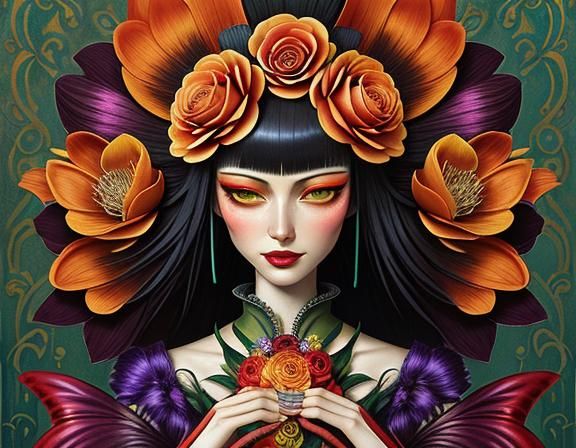 Exotic Metallic Flowers in Benjamin Lacombe Style