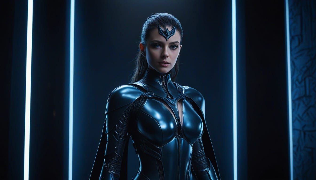 Glamorous Cyberpunk Robot Queen in Majestic Pose