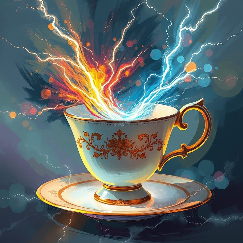 Teacup Overflowing with Electric Energy: Dreamlike Scene