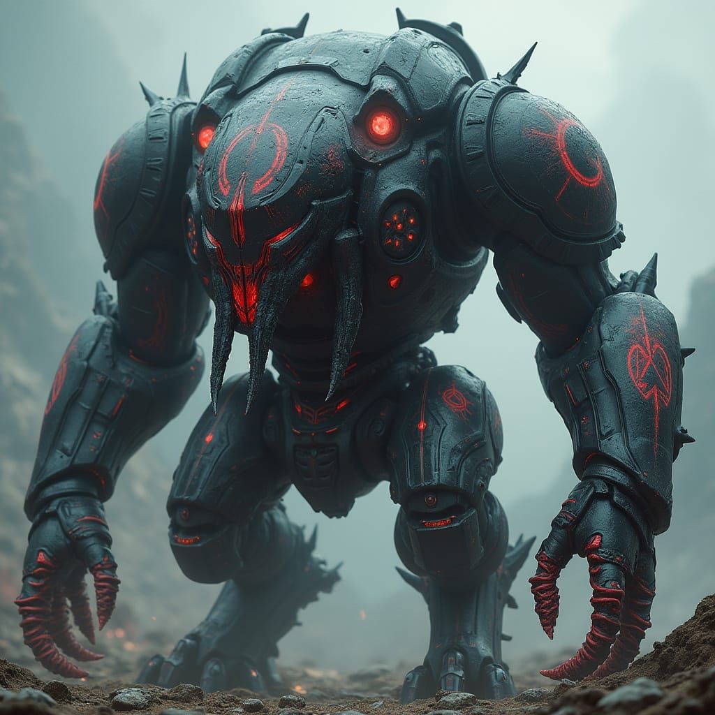 Gothic Biomechanical War Machine with Hellfire Cannons and N...