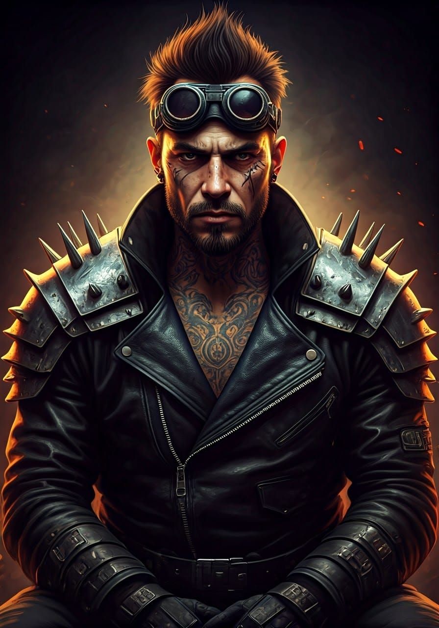 Mercenary in Punk Armor, Art Nouveau Style