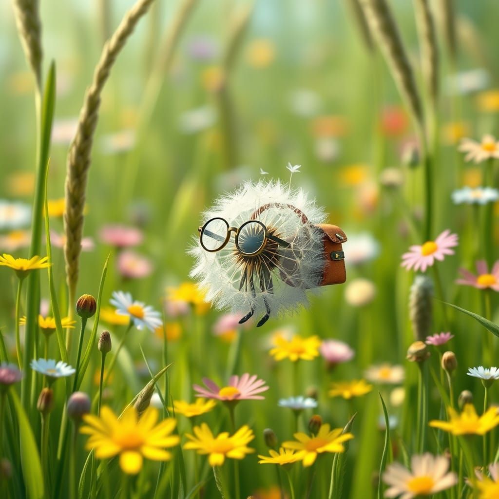 Dandelion Seed Pod Floats Through Ghibli Meadow