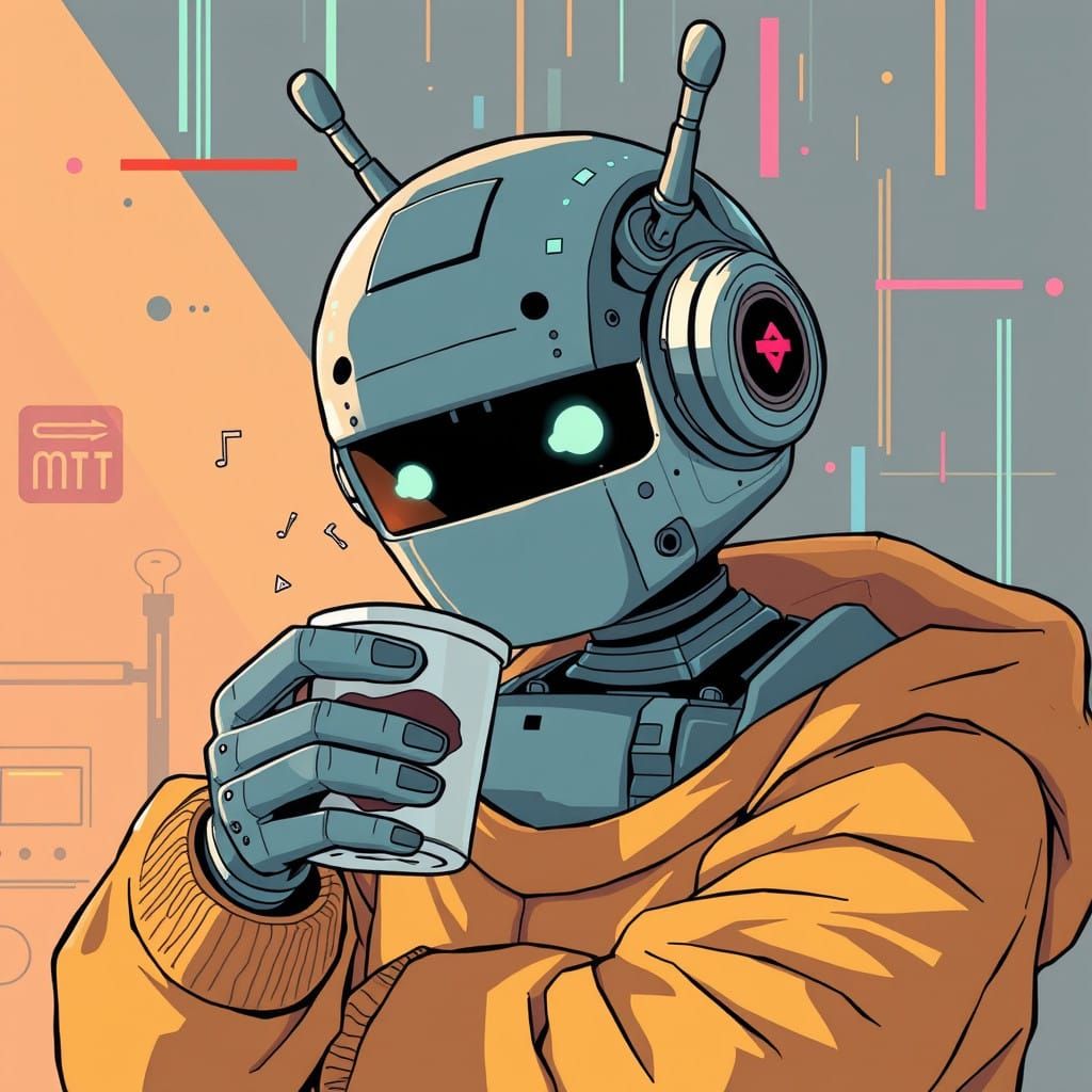 Android in Coffee Crisis Anime Glitch Art