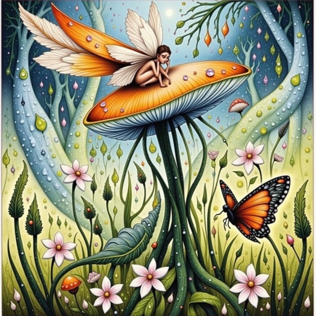 Enchanted Fairy Mushroom House in Bioluminescent Forest