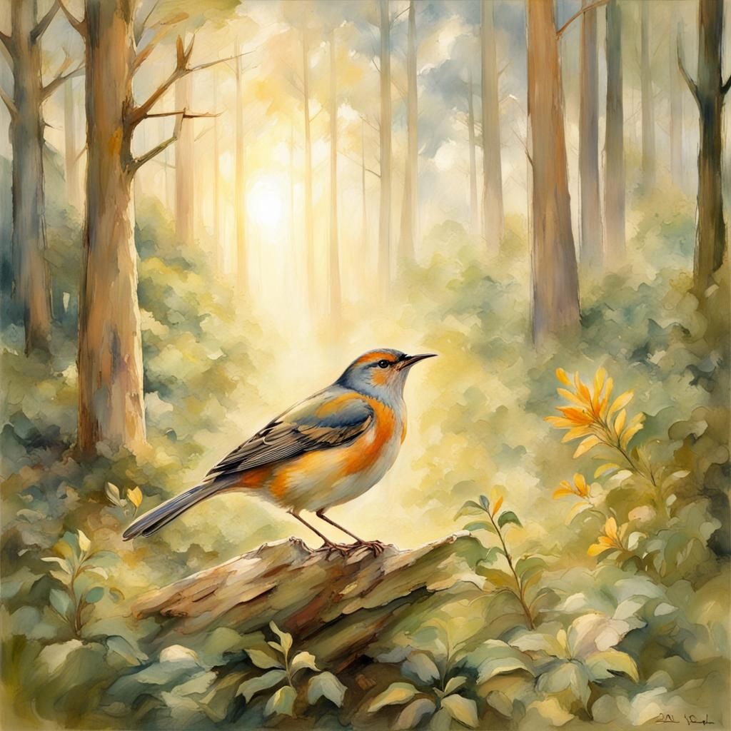 Forest Bird Utopia in Edith Holden Style