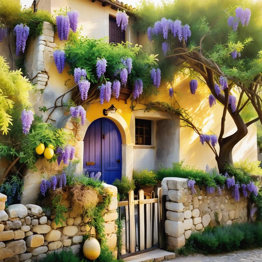 Idyllic Trullo with Wisteria in Impressionist Style