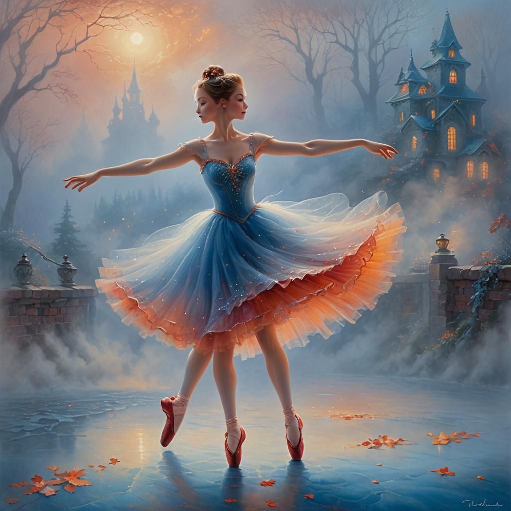 Ballerina Dancing in Blue Fog: Ethereal Fantasy Art