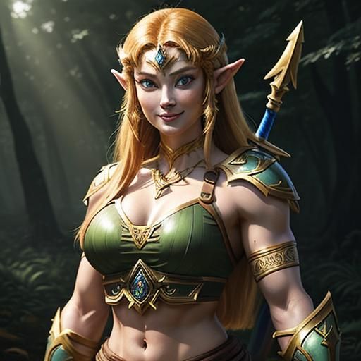 Muscular Warrior Princess Zelda in Anime Style