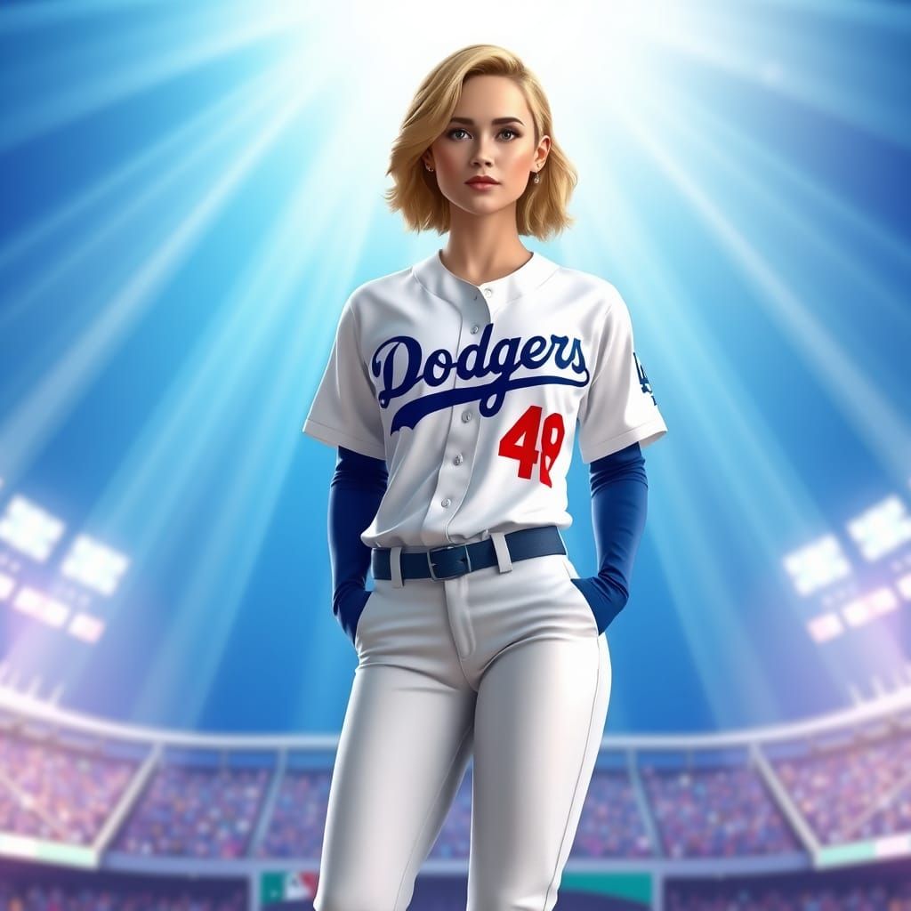 Jennifer Lawrence as Dodgers Baseball Player in Vibrant 3D A...
