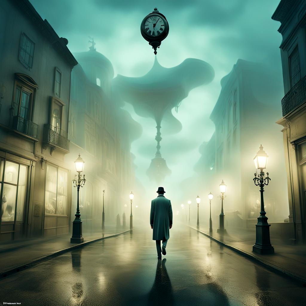 Surreal Foggy Street Scene as Oil Painting