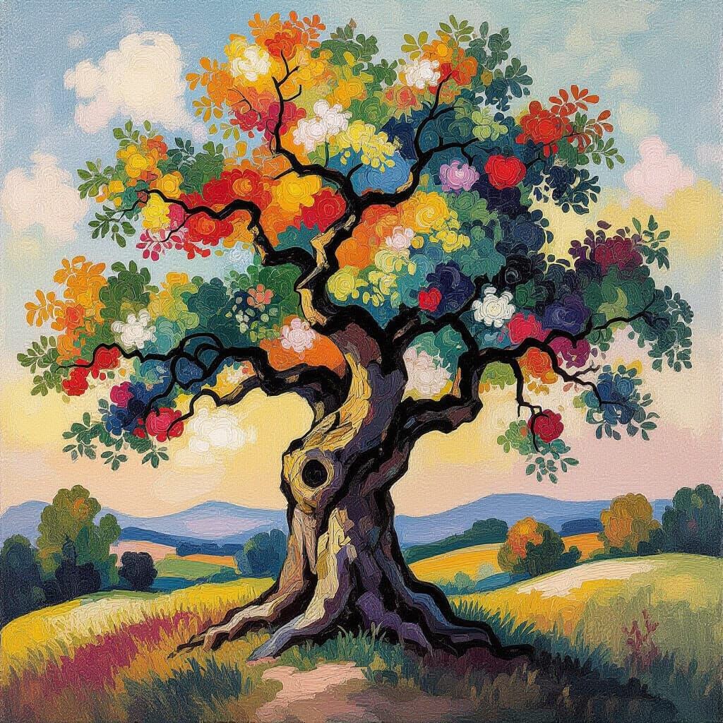 Vibrant Abstract Expressionist Apple Tree